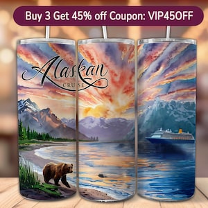 Alaska Cruise Tumbler Wrap 20 oz Sublimation Design, 20oz Skinny Tumbler Digital Download PNG, Alaskan Cruise Design