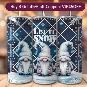 Let It Snow Gnome 20 Oz Skinny Tumbler Wrap, Christmas Gnome Sublimation Tumbler Design Template, Digital Download, Snowflake PNG Design
