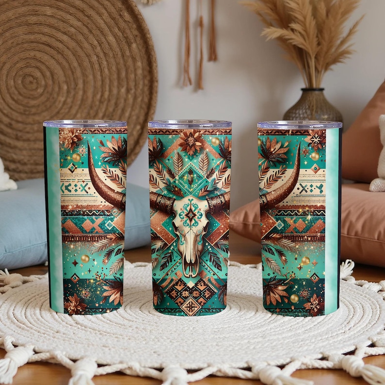 Western Tumbler Wrap Boho Tumbler Wrap Cow Skull Tumbler Wrap Cowgirl Tumbler Wrap Country Tumbler Wrap 20 oz Skinny Sublimation Tumbler image 6