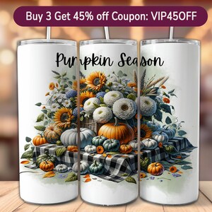 Autumn Pumpkin Floral Sublimation Tumbler Wrap 20oz Skinny Tumbler Seamless Design Digital Download Fall Decor Tumbler Wrap