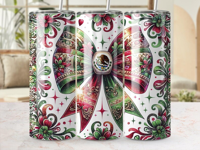 Mexican Embroidery, Mexican Flag, Art Latino, Coquette Bow Tumbler Wrap