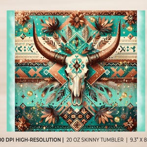 Western Tumbler Wrap Boho Tumbler Wrap Cow Skull Tumbler Wrap Cowgirl Tumbler Wrap Country Tumbler Wrap 20 oz Skinny Sublimation Tumbler image 2
