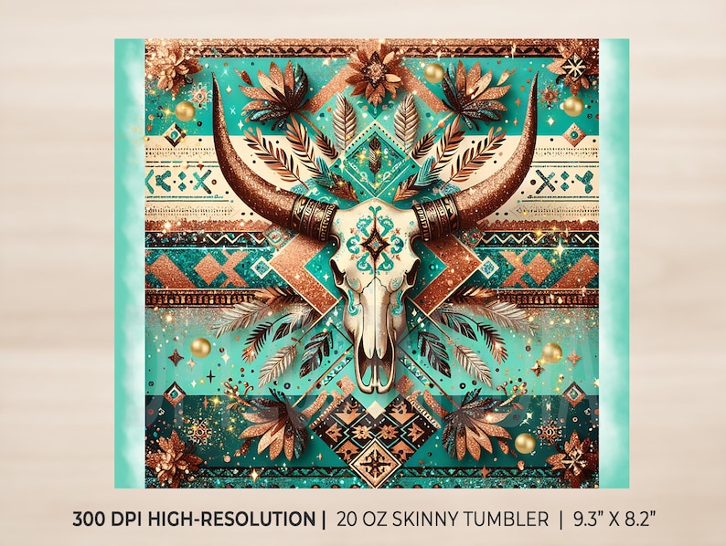Western Tumbler Wrap Boho Tumbler Wrap Cow Skull Tumbler Wrap Cowgirl Tumbler Wrap Country Tumbler Wrap 20 oz Skinny Sublimation Tumbler image 2