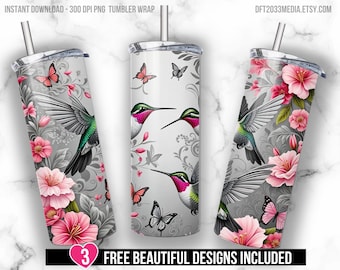 Hummingbird Tumbler Wrap Girly Tumbler Wrap 20 oz Skinny Sublimation Tumbler Wrap