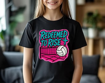 Redeemed To Rise Volleyball PNG, Diseño de camiseta de atleta cristiano (Descarga digital)