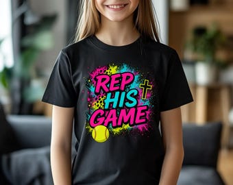 Imagen PNG de softbol cristiano, gráfico de cruz de neón, diseño de camiseta deportiva de fe (descarga digital)