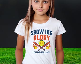 Muestra su gloria Softball PNG, Gráfico de atleta cristiano (Descarga digital)