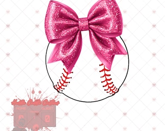 Coquette Pink Bow Baseball PNG: Sublimation Design (Digital Download)