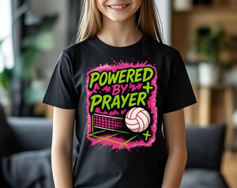 PNG impulsado por la oración, diseño cristiano de voleibol, PNG de fe deportiva neón, archivo de sublimación de voleibol, PNG de camiseta de atleta cristiano