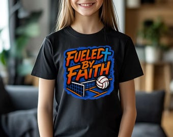 Impulsado por la fe PNG, diseño cristiano de voleibol, fe deportiva PNG, archivo de sublimación de voleibol, camiseta de atleta cristiano PNG