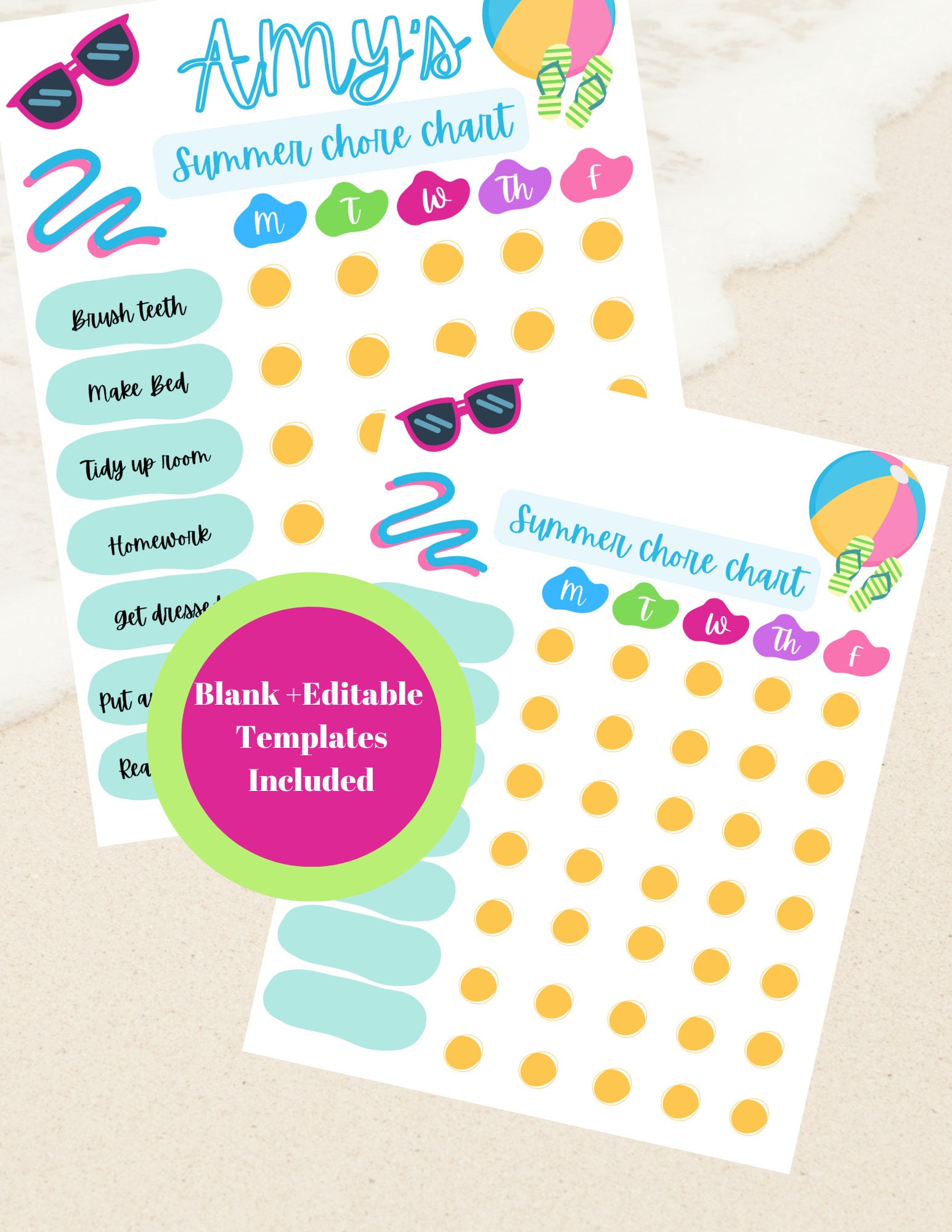 EDITABLE Summer Chore Chart Printable Chore Chart for Kids Etsy UK