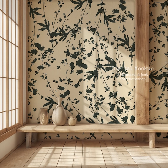Japanese Interior Wall Mockup, Boho Art Display (PSD)