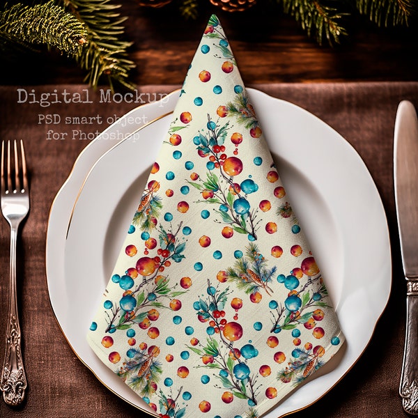 Cozy Christmas Napkin Mockup | Linen napkinl Mockup | Christmas Kitchen napkin mockup | Cozy PSD Digital Mockup | kitchen towel mockup