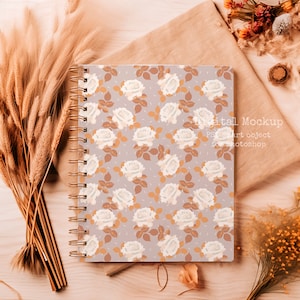 Val spiraal esthetische notebook mockup, patroon mockup PSD, notebook mock, Coil planner realistische mockup, PSD Smart Object, PSD mockup planner