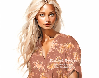 Aquarell Kleid Mockup - PSD Fabric Textile Design (Photoshop erforderlich)