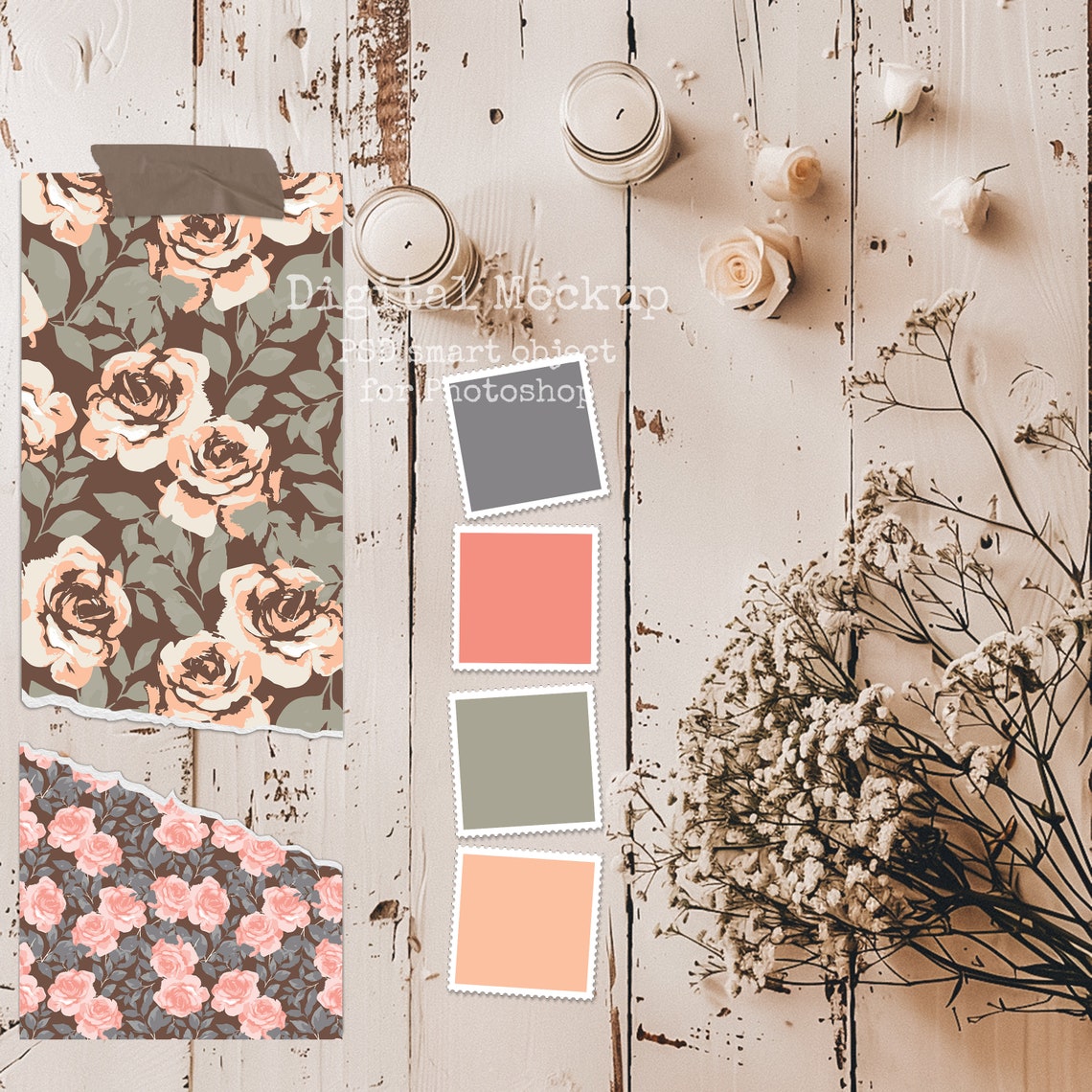 Aesthetic Moodboard Scene Creator, Fabric Pattern Mockup (PSD) - Etsy
