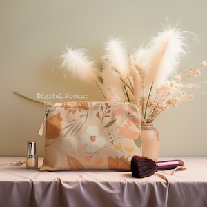 Aesthetic Makeup Bag Linen mockup - fabric mockup psd - textile mockup easy to use, photoshop mockup, pouch mockup, cozy cosmetic bag mockup