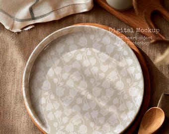 Cottagecore Porcelain Plate Mockup, Kitchen Dishes PSD