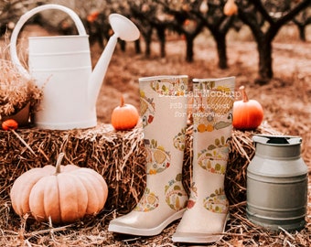 Autumn Wellies Mockup PSD, Farmhouse Garden Boots Pattern