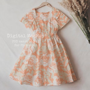 Cozy Aesthetic Kids Dress mockup - fabric mockup psd - textile mockup easy to use - photoshop mockup - clothes mockup - Baby girl mockup