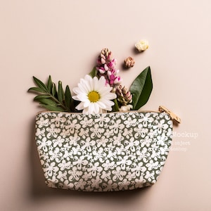 Aesthetic Pouch Bag Linen mockup - fabric mockup psd - textile mockup easy to use, photoshop mockup, pouch mockup, cozy cosmetic bag mockup