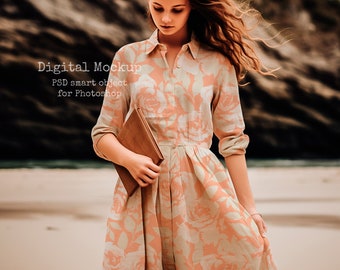 Gemütliches Strandkleid PSD Mockup - Stoff & Textildesign