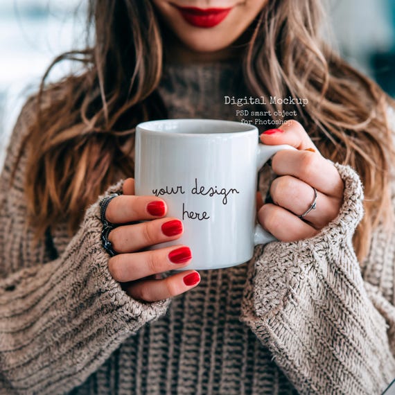 Boho Mug Mockup | 11oz/15oz White Mug, Girl Design (PSD)
