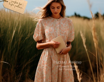 Cozy Nature Dress Mockup – Leinen Stoff, Photoshop PSD (Digital Download)