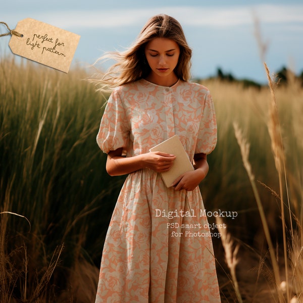 Cozy Nature Dress mockup - fabric mockup psd - textile mockup easy to use - photoshop mockup - clothes mockup - girl full mockup