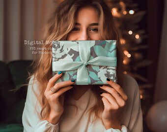 Weihnachtliche Geschenkverpackung, mit Schleifenmuster (Photoshop PNG)