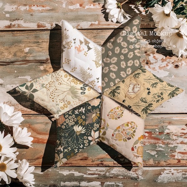 Star Quilt Fabric Mockup, Textile Pillow, PSD (Digital Download)