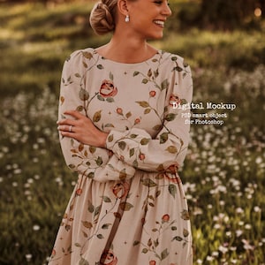 Woman Linen Dress mockup - fabric mockup psd - textile mockup easy to use - photoshop mockup - clothes mockup - girl full mockup