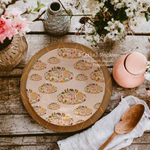 Boho Porcelain Plate Mockup Psd, Pattern mockup, Kitchen Mockup, Round Ceramic Dinner Dish Mockup, Kitchen dishes mockup PSD, cozy dish