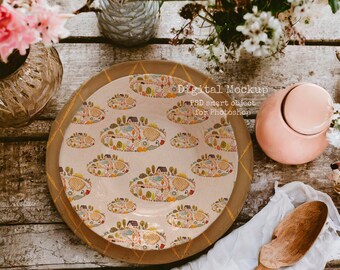 Boho Porcelain Plate Mockup PSD, Kitchen Ceramic Dish Pattern
