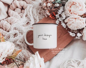 Boho Enamel Camp Mug Mockup | Styled Stock Photo (Photoshop, PNG)