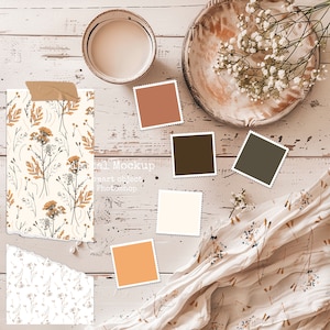 Creatore di scene di moodboard estetico, campione di mockup di pattern, mockup di pattern di tessuto, accogliente moodboard di Photoshop psd, mockup di pattern di superficie