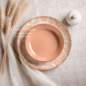 Elegant Porcelain Plate Mockup Psd, Pattern mockup, Kitchen Mockup, Round Ceramic Dinner Dish Mockup, Kitchen dishes mockup PSD, cozy dish