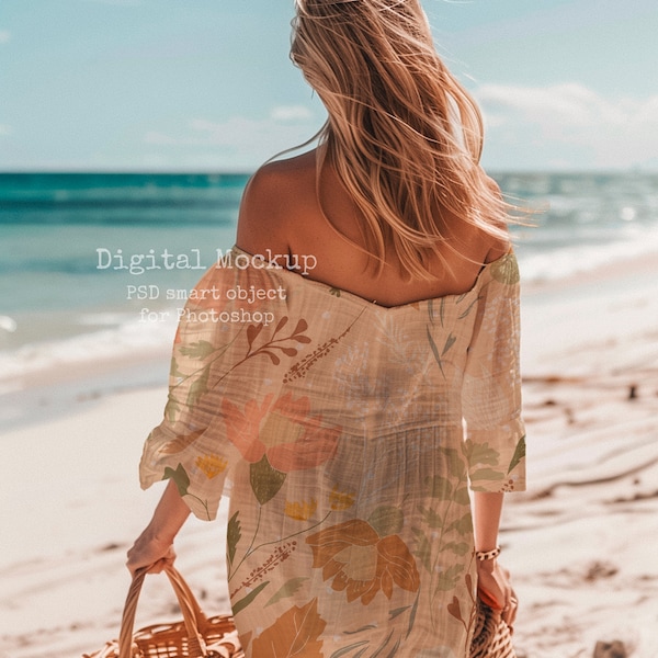 Aesthetic Linen Beach Dress mockup - fabric mockup psd - textile mockup easy to use - photoshop mockup - clothes mockup - girl full mockup