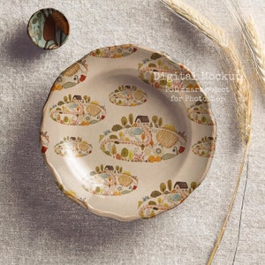 Elegant Porcelain Plate Mockup Psd, Pattern mockup, Kitchen Mockup, Round Ceramic Dinner Dish Mockup, Kitchen dishes mockup PSD, cozy dish