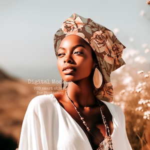 French Meadow African Headband mockup - bow mockup psd - textile mockup easy to use - photoshop mockup - headwrap mockup - girl full mockup