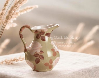 Maqueta de jarra de porcelana (PSD), jarrón de cocina, diseño de patrón (descarga digital)