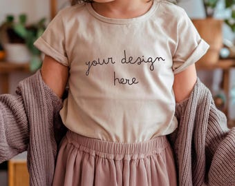 Boho Kids Shirt Mockup | Bella Canvas 3001T, Natural (PNG)