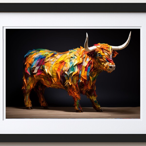 Colorful Highland Cow Mosaic Wall Art - Printable Digital Download