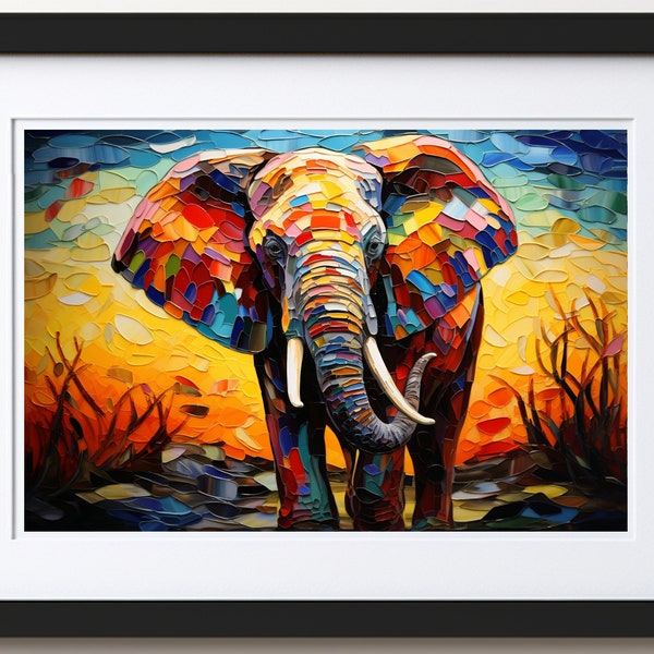 Art mural mosaïque éléphant coloré - téléchargement numérique imprimable