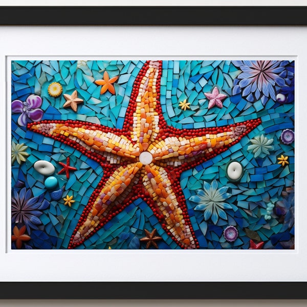 Whimsical Starfish Mosaic Wall Art - Printable Digital Download