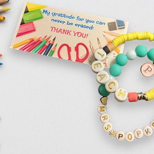 Cadeau personnalisé pour la semaine de reconnaissance des enseignants ET CARTE|Ensemble de bracelets crayons Heishi pour enseignants|Cadeau pour éducateurs scolaires|Idée cadeau personnalisée pour enseignants|