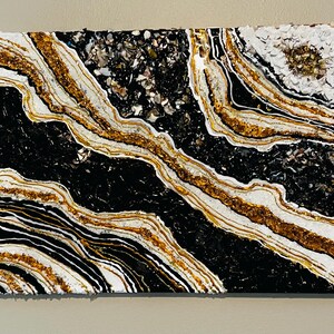 Resin art wall art/Black and Gold geode wall art. Gold resin geode canvas/24 x 18 canvas wall art. Crystal painting/modern wall art