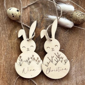 Étiquettes de Pâques personnalisées | Lapin de Pâques avec nom | Étiquettes pour panier de Pâques | Buisson de Pâques | Bois | Étiquettes cadeaux | Marque-places | Décoration de Pâques