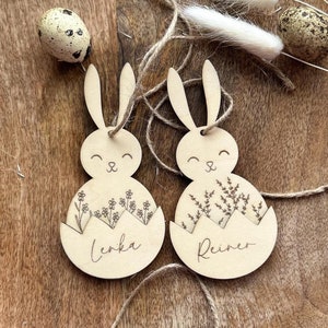Etichette di Pasqua personalizzate / Coniglietto di Pasqua con nome / Etichette per cestini di Pasqua / Cespuglio di Pasqua / Legno / Etichette regalo / Segnaposto / Decorazione di Pasqua