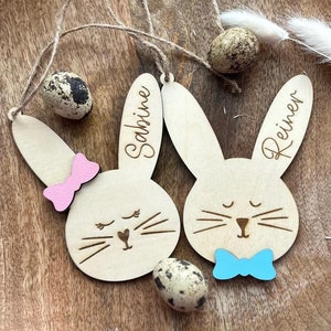 Pendentifs de Pâques personnalisés | Lapin de Pâques avec nom | Étiquettes pour panier de Pâques | Buisson de Pâques | Bois | Étiquettes cadeaux | Marque-place | Décoration de Pâques